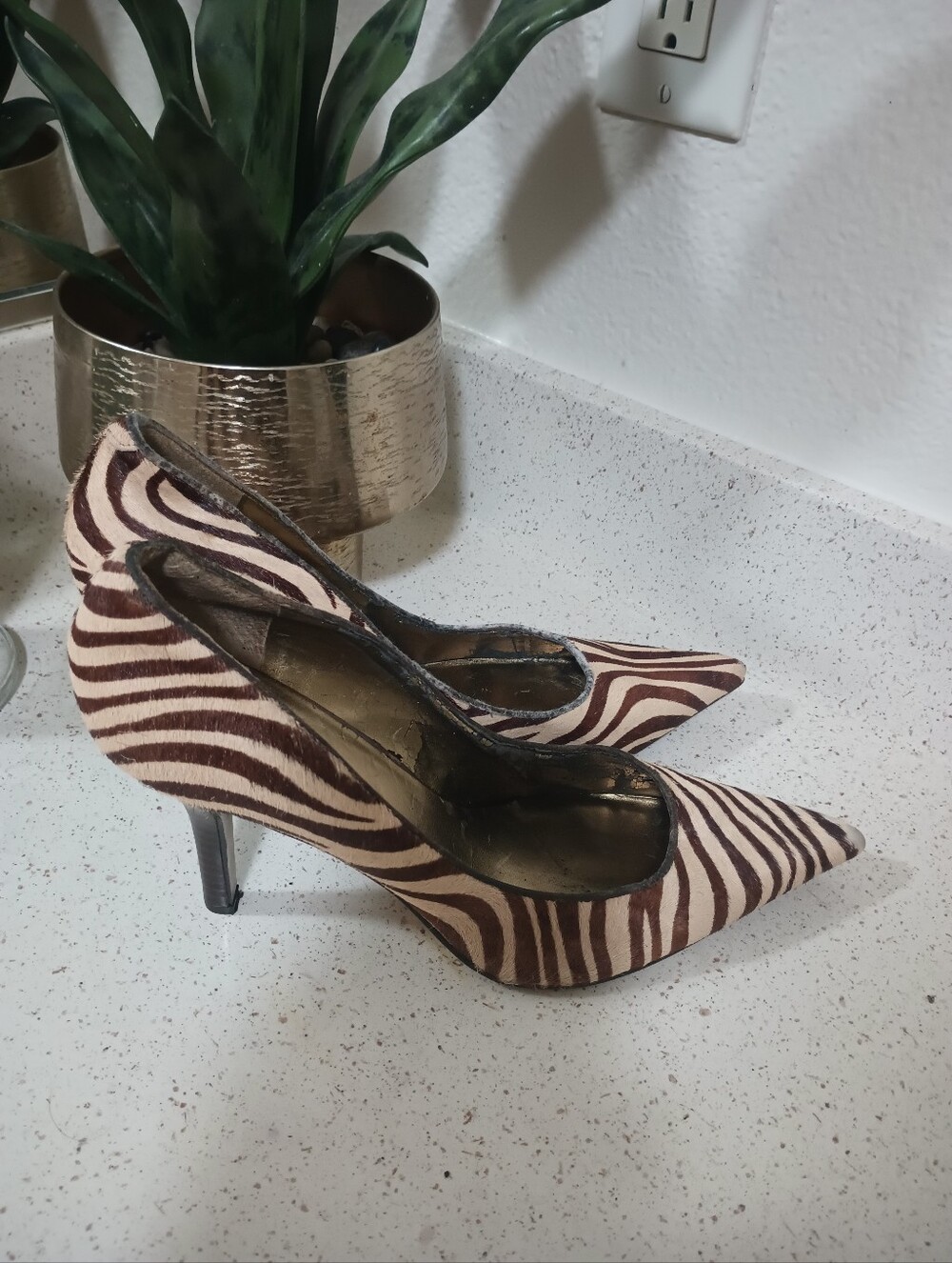 Nine West Zebra-Print Pointed Toe Stiletto Pumps - Brown & Cream